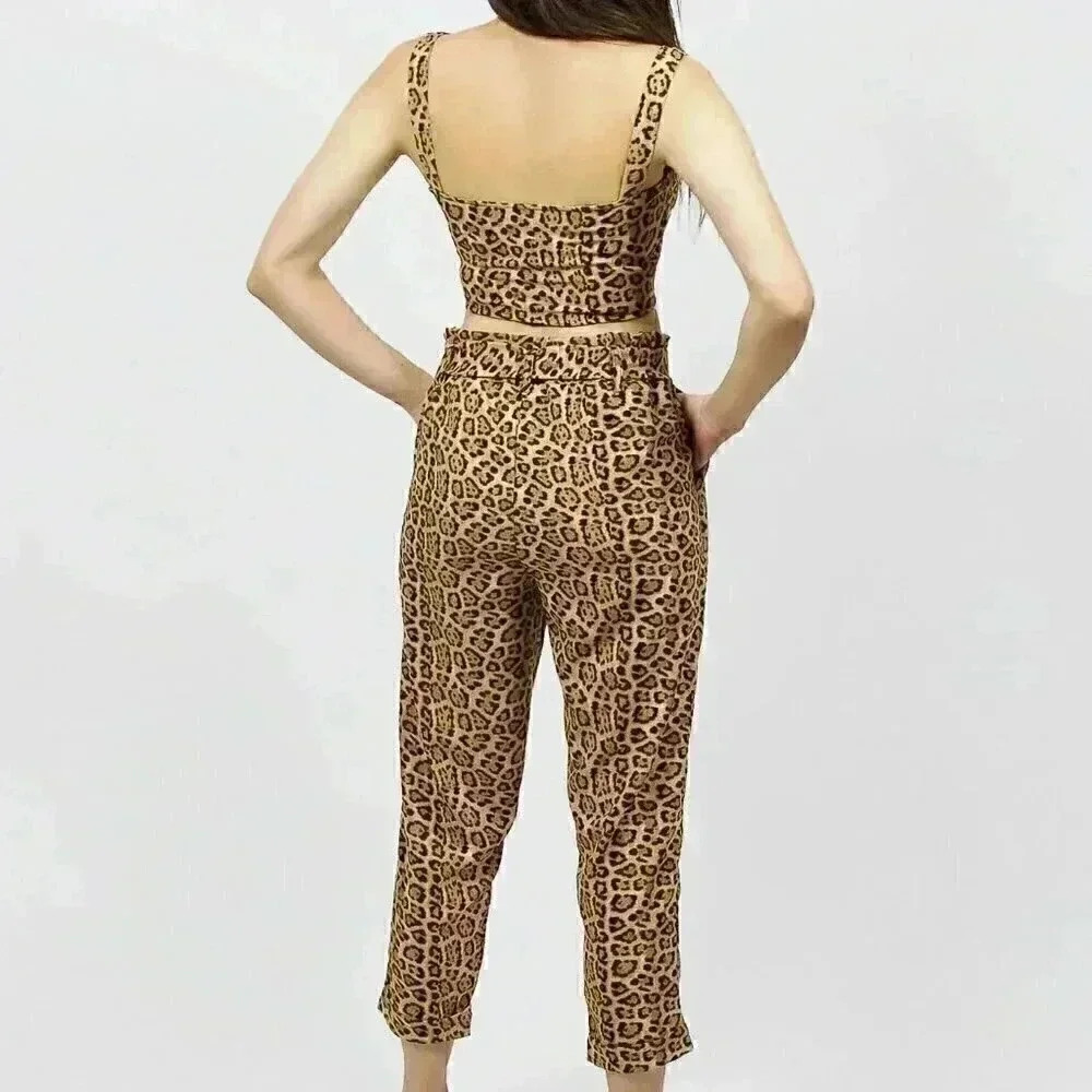 Leopard Two Piece Set Small Cropped Tank Top Leopard Print Matching Summer Set - Picture 4 of 4
